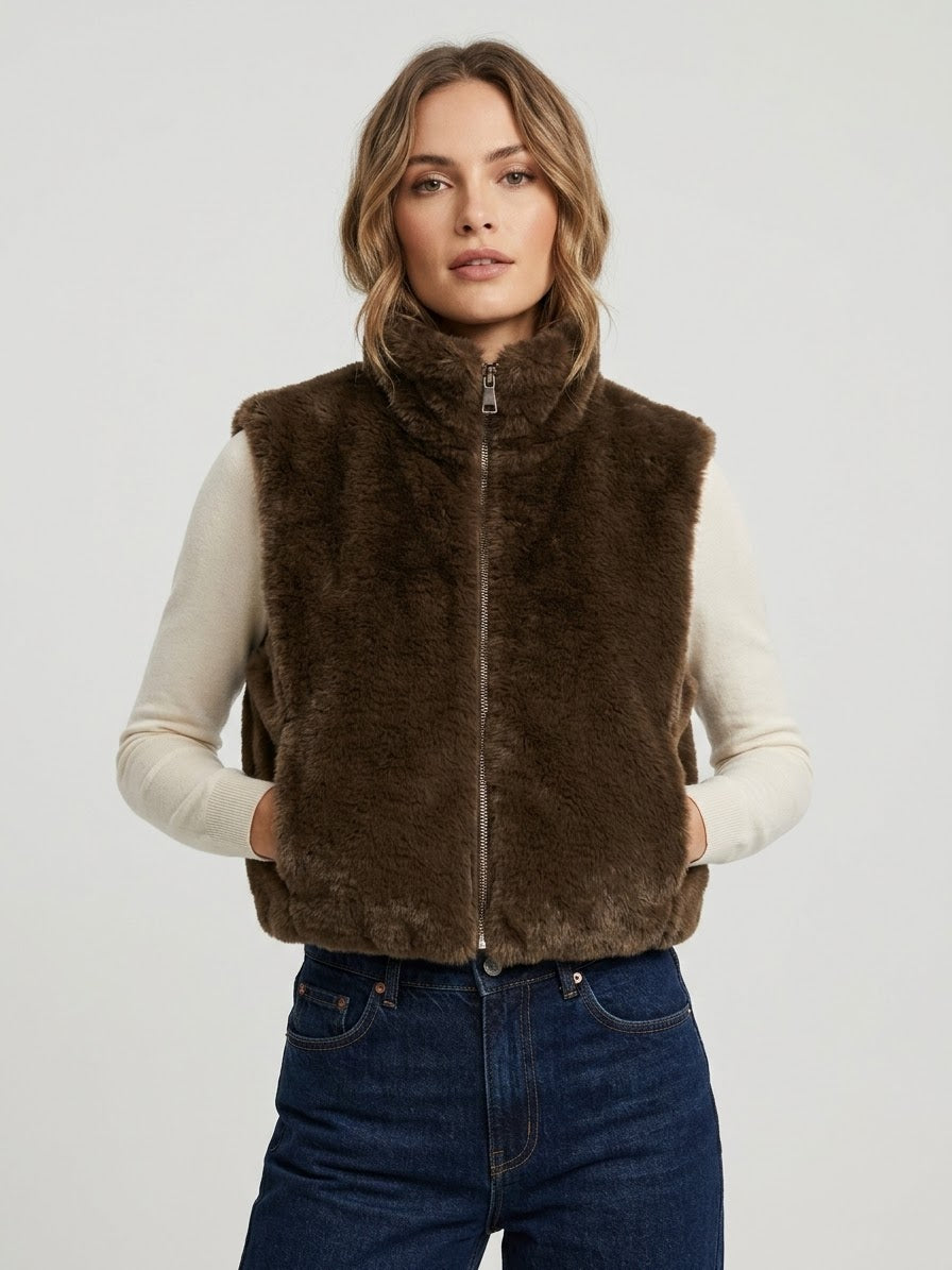 Gilet In Eco Pelliccia Astra Marrone
