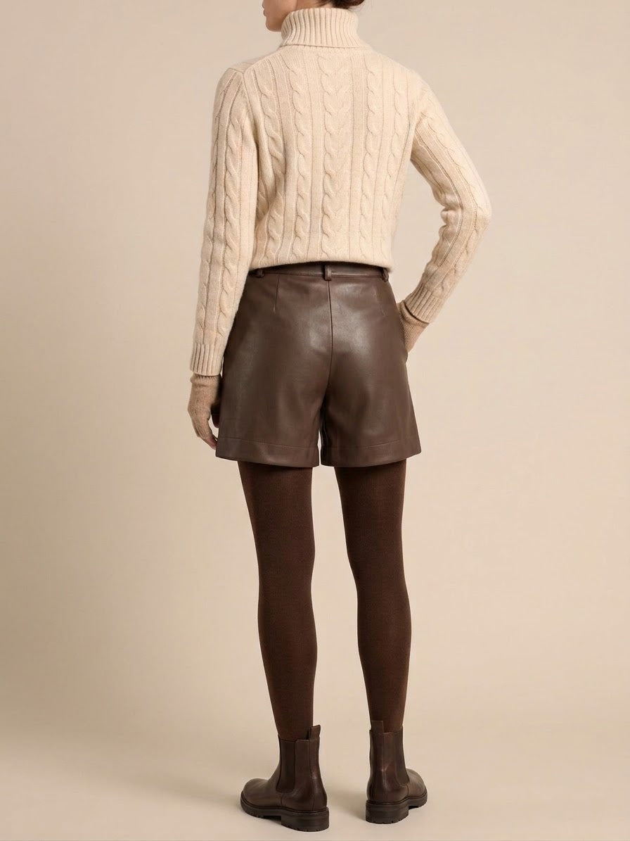 Shorts in Ecopelle Marrone Aura