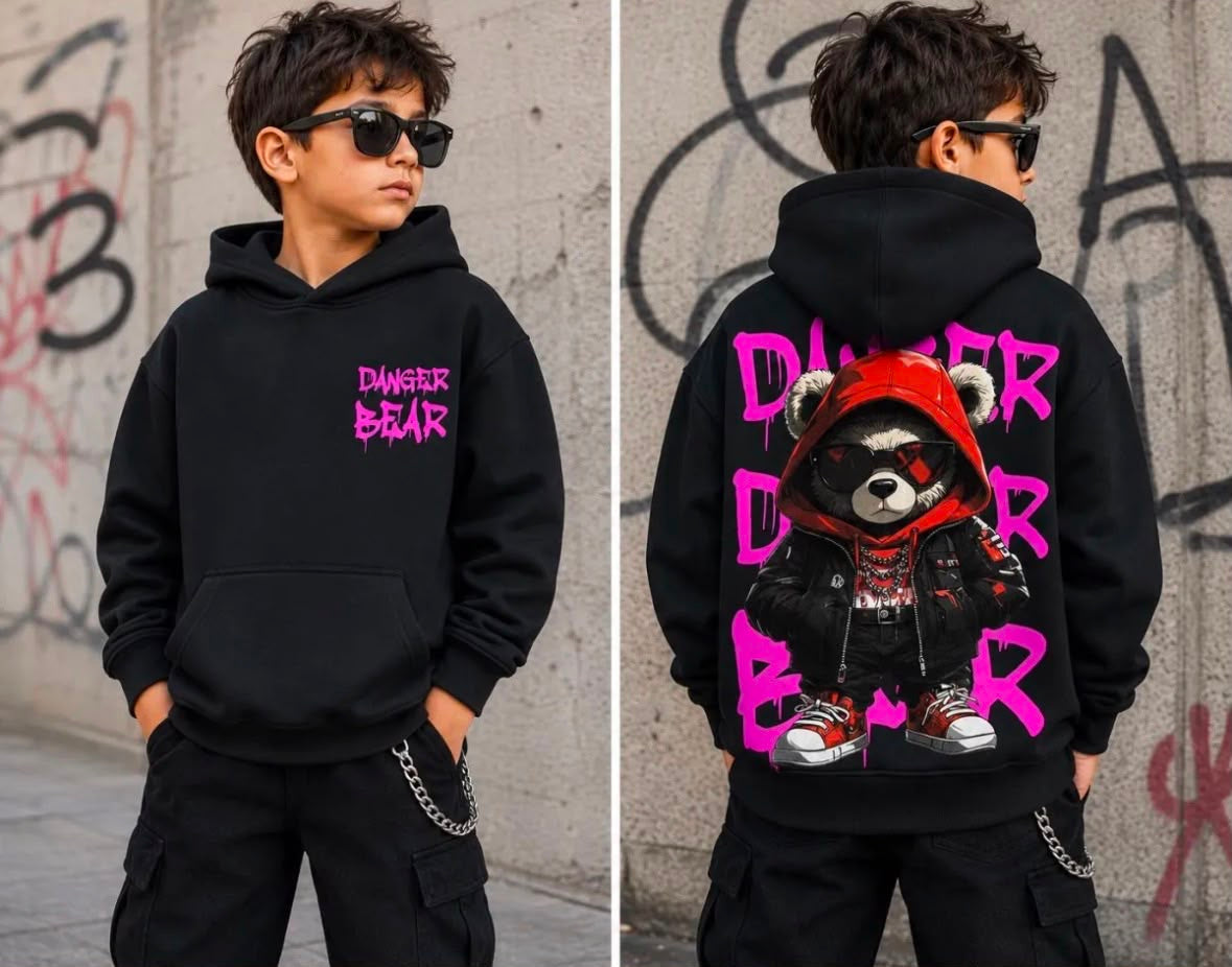 Felpa Ragazzo Felpata Danger Bear Nera