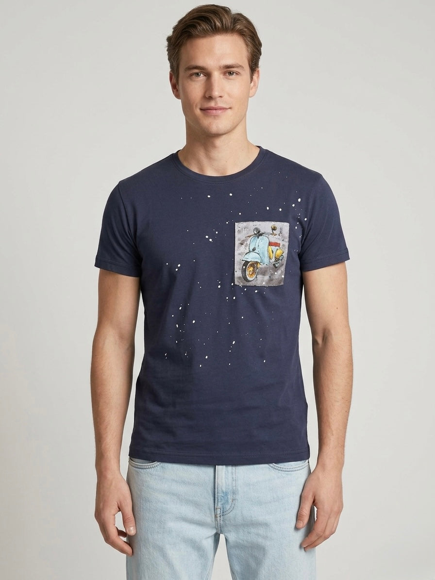 T-shirt con Taschino Patch Scooter Vintage Blu