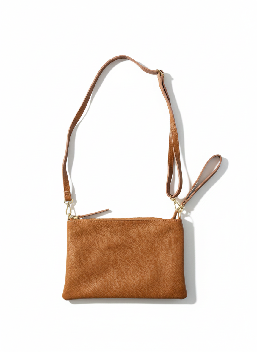 Pochette Miami con tracolla in vera pelle Nocciola