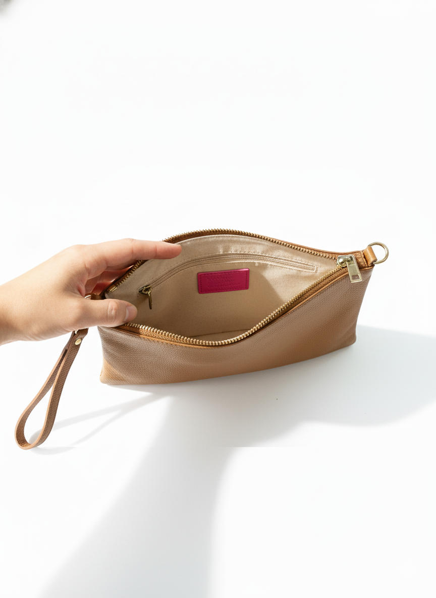 Pochette Miami con tracolla in vera pelle Nocciola
