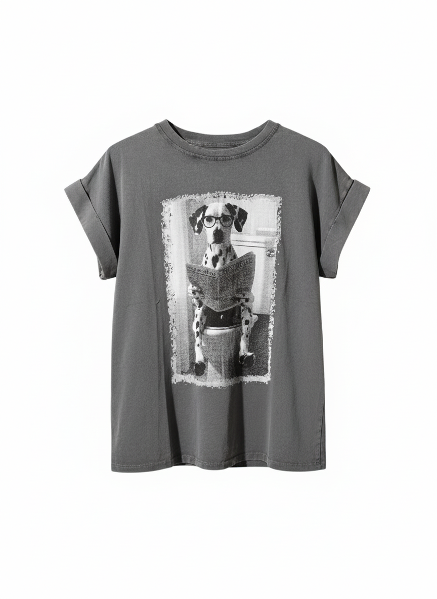 T-shirt Dalmata nero stonewash