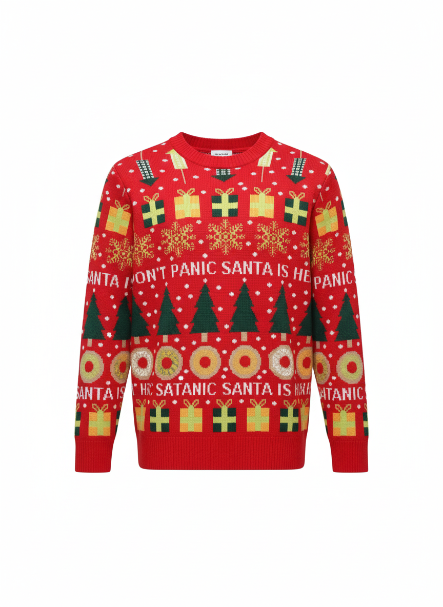 Maglione Natale rosso Don't Panic