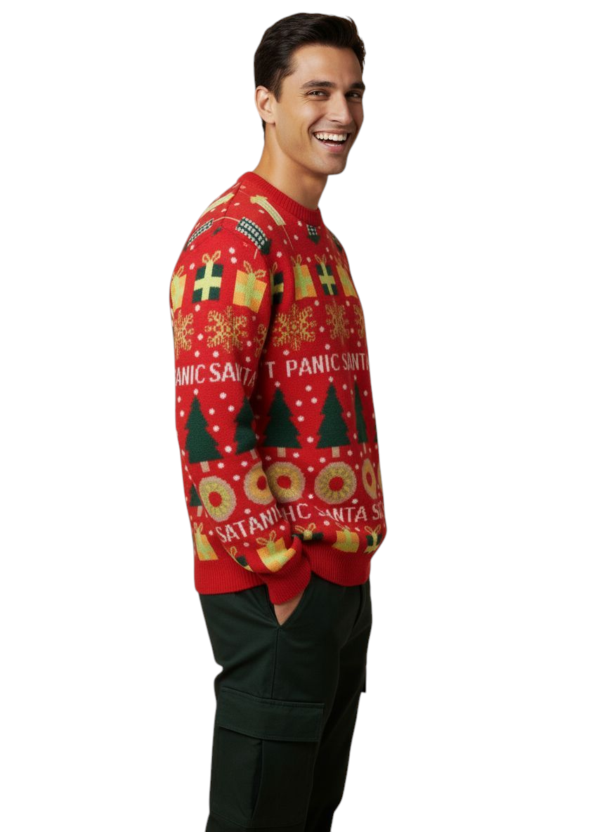 Maglione Natale rosso Don't Panic