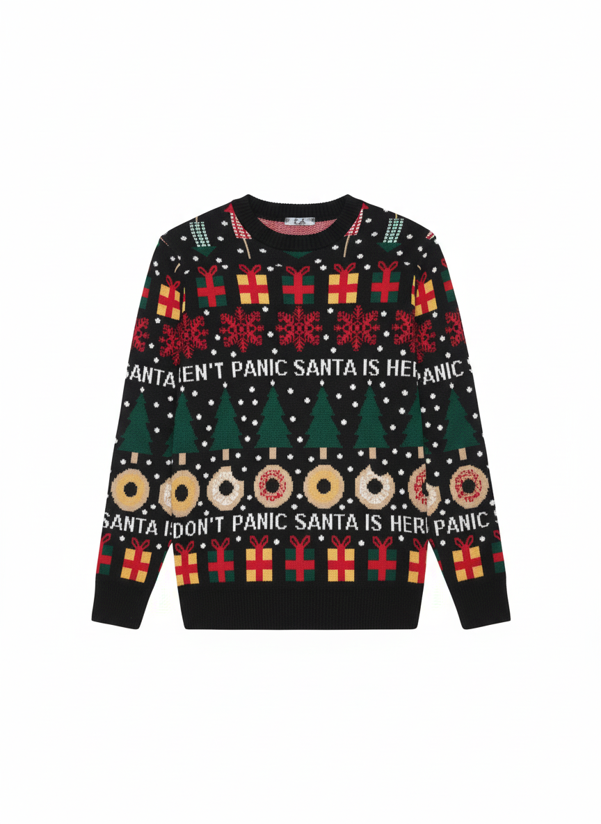 Maglione Natale nero Don't Panic