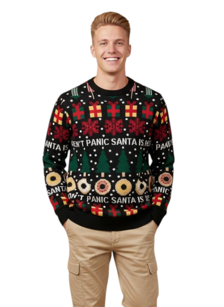 Maglione Natale nero Don't Panic