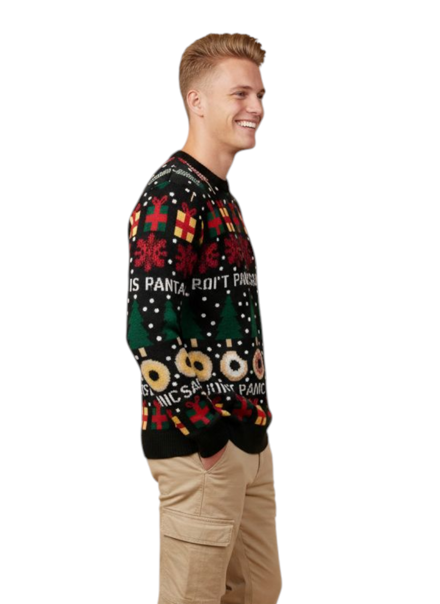 Maglione Natale nero Don't Panic