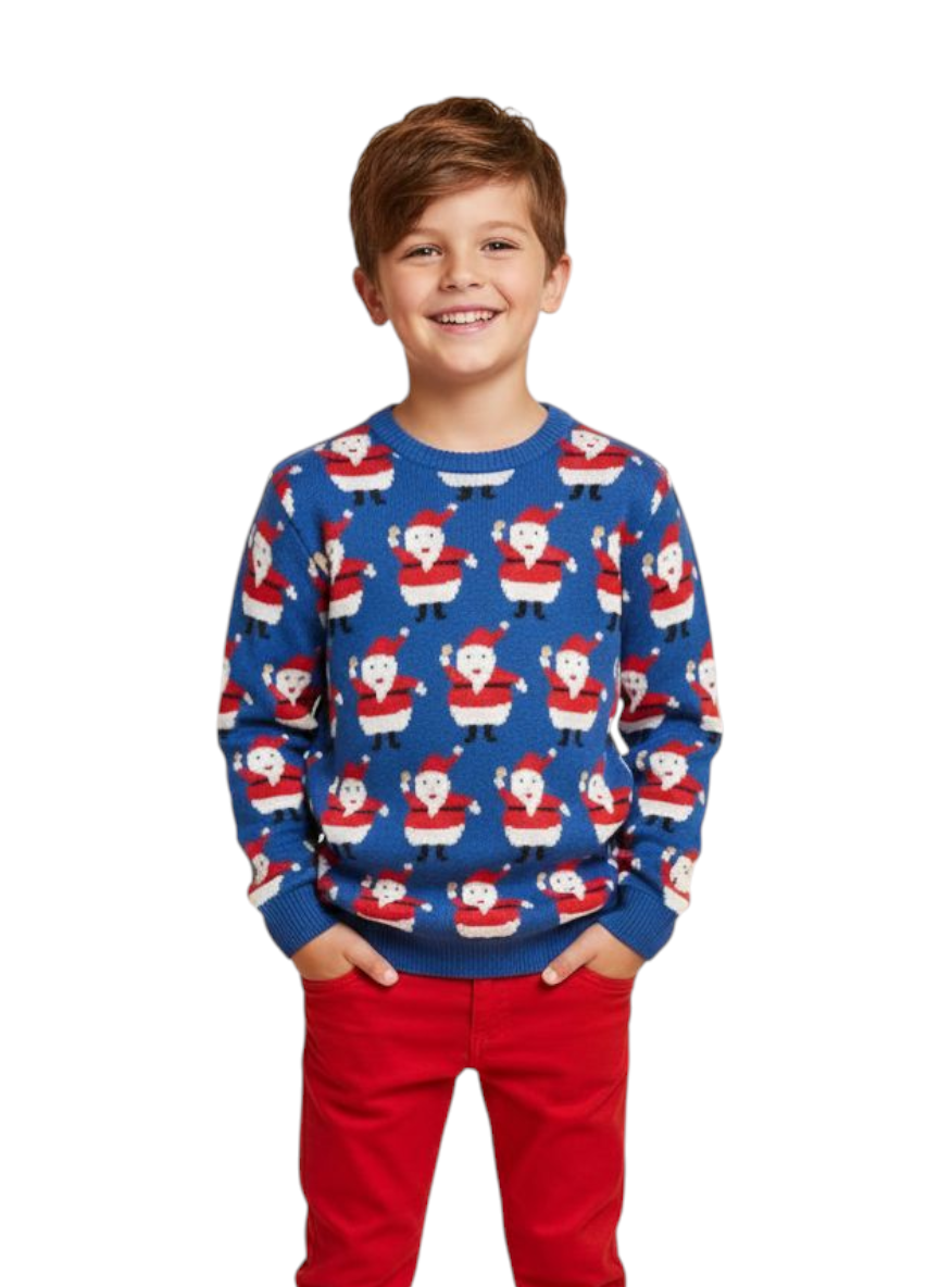 Maglione Natale Santa Blu junior