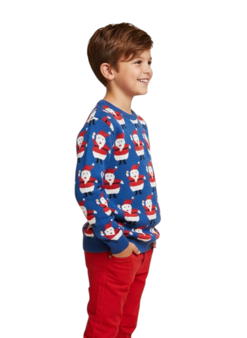 Maglione Natale Santa Blu junior