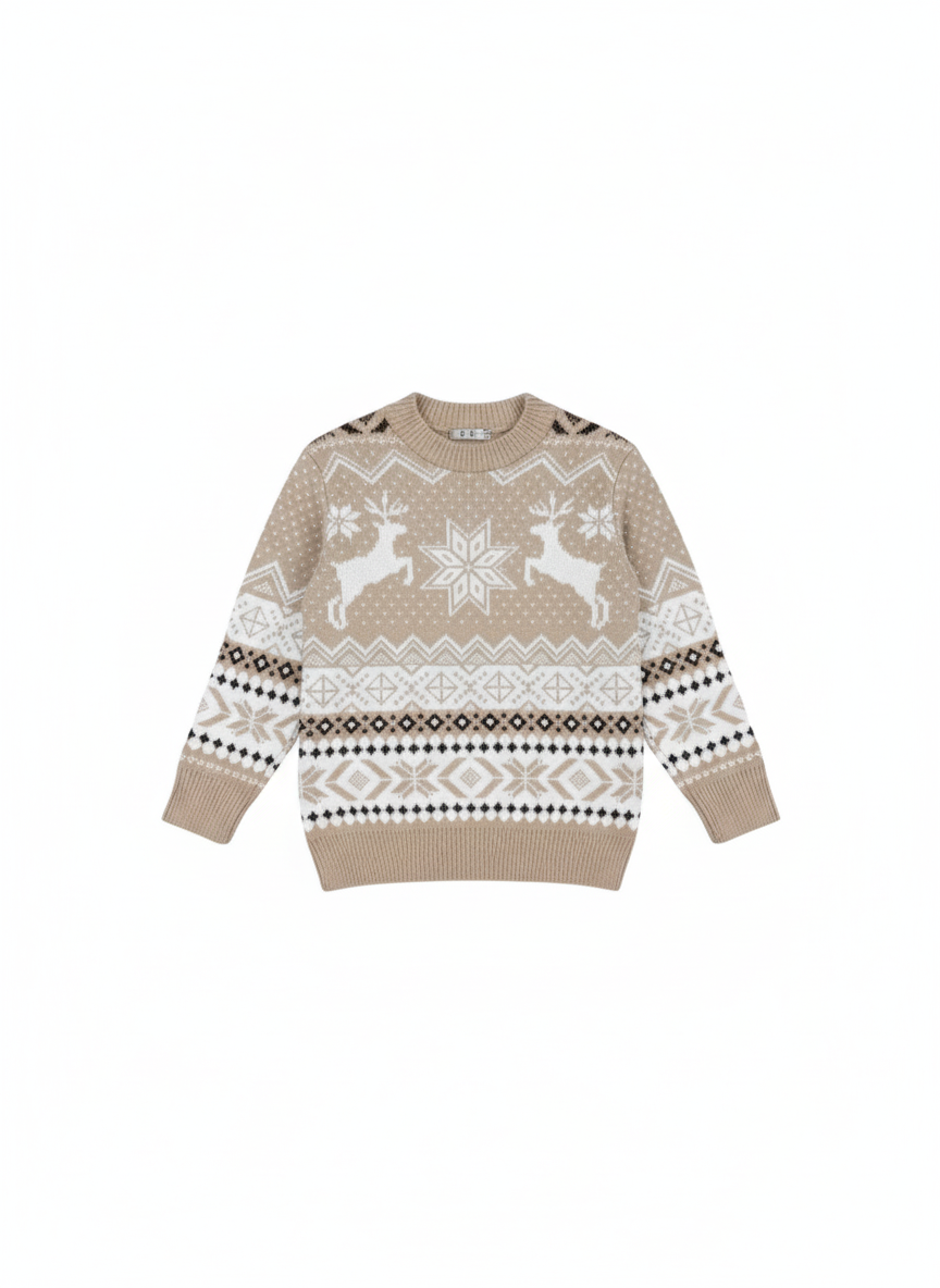 Maglione Natale fiocco beige junior