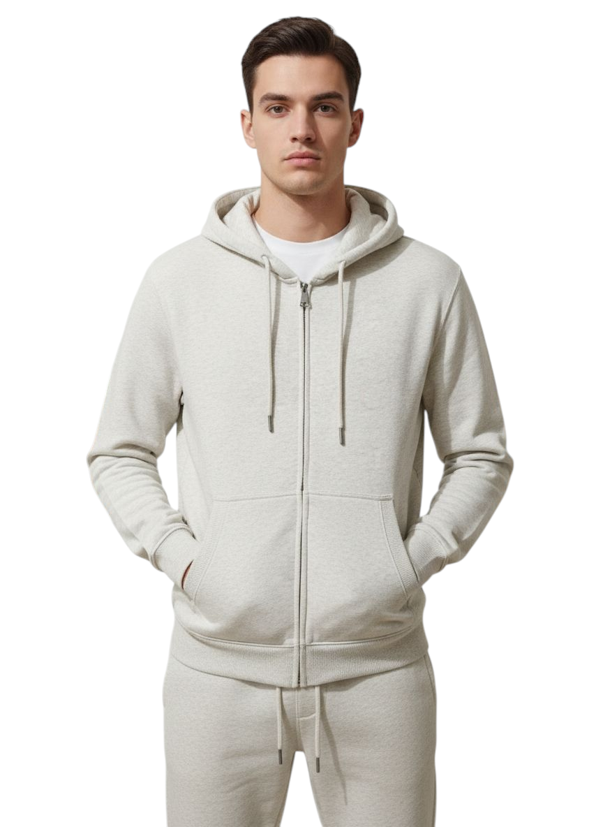 Felpa felpata Sidney grigio melange chiaro zip e cappuccio