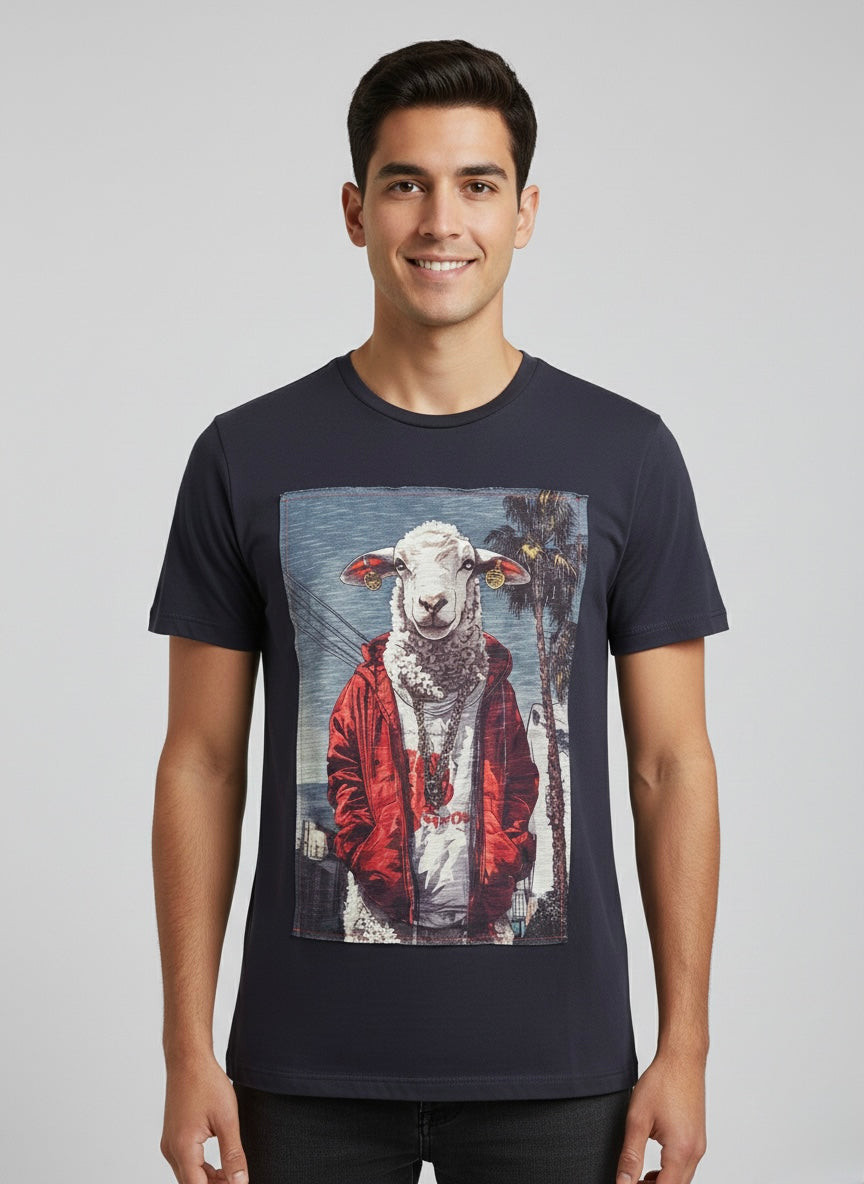 T-shirt Patch blu sheep