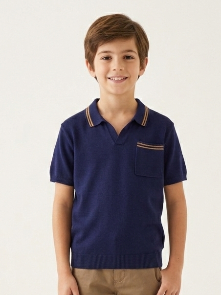 Polo in Maglia di Cotone Blu Navy