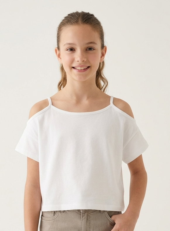 T-shirt Crop Con Spalline Bianca