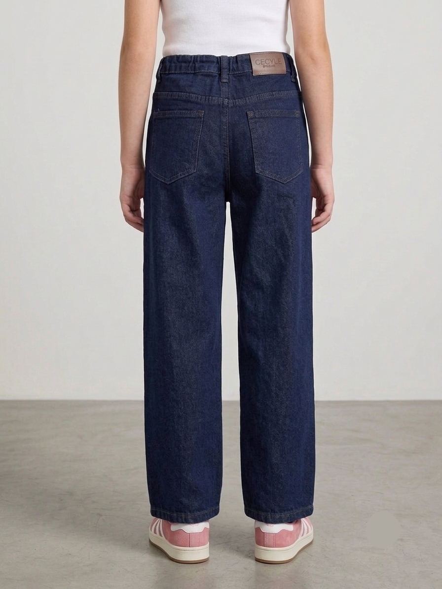 Jeans Costanza Wide Leg da Ragazza in Denim Blu Scuro con Pence