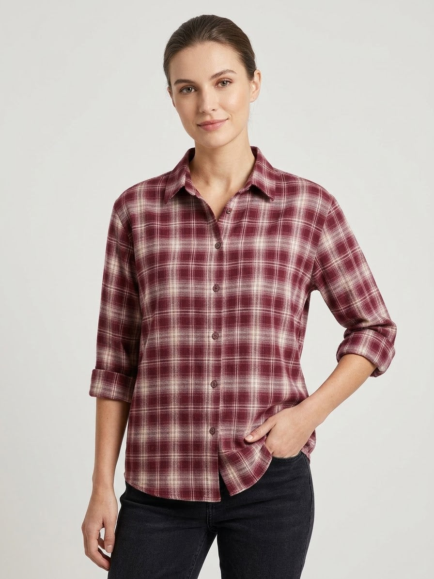Camicia Tartan Donna Arizona Borgogna Elasticizzata