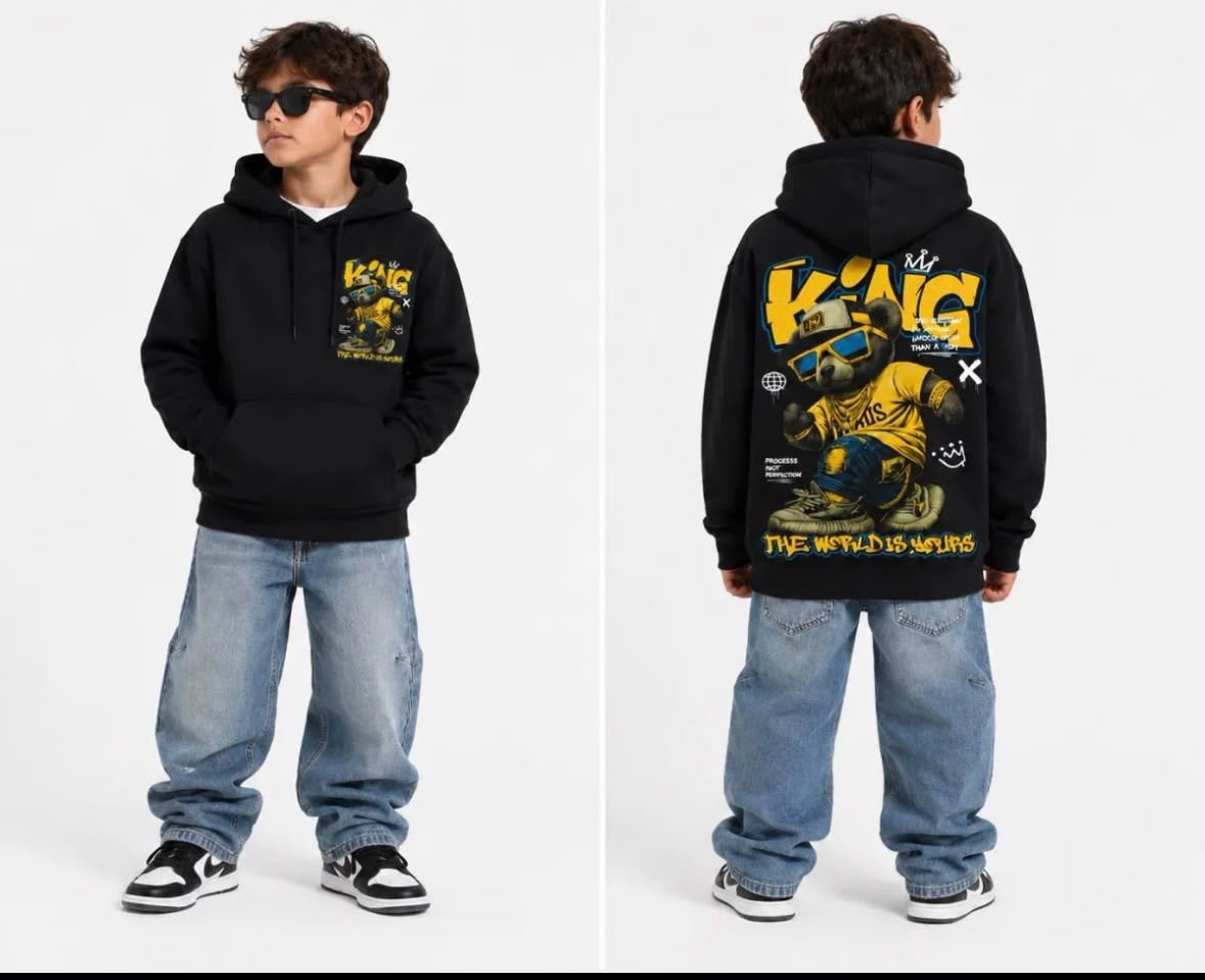 Felpa Felpata con Cappuccio King Bear Nera