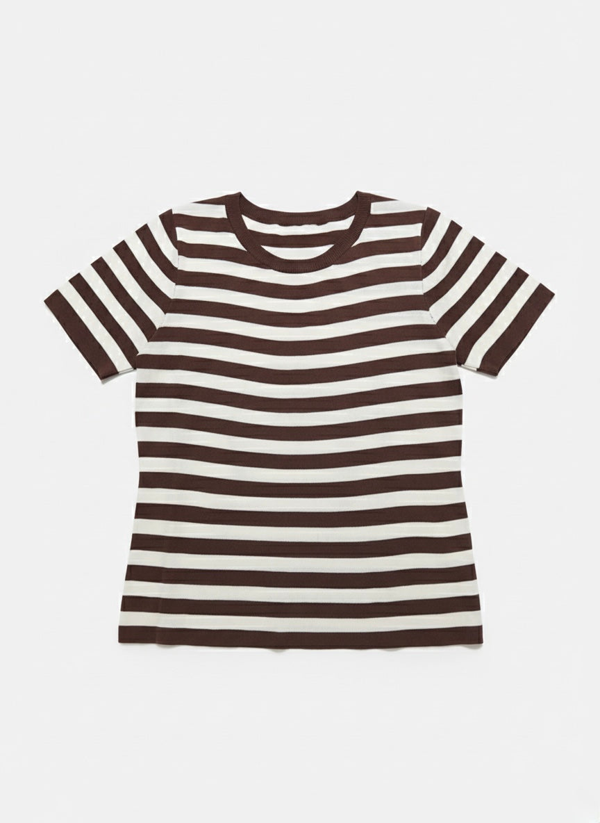 T-shirt Mery a righe in maglina cioccolato panna