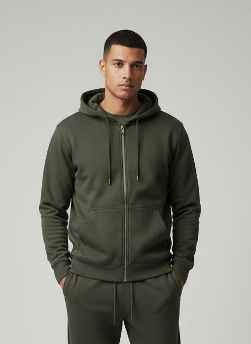 Felpa zip Virtus garzata verde kaki