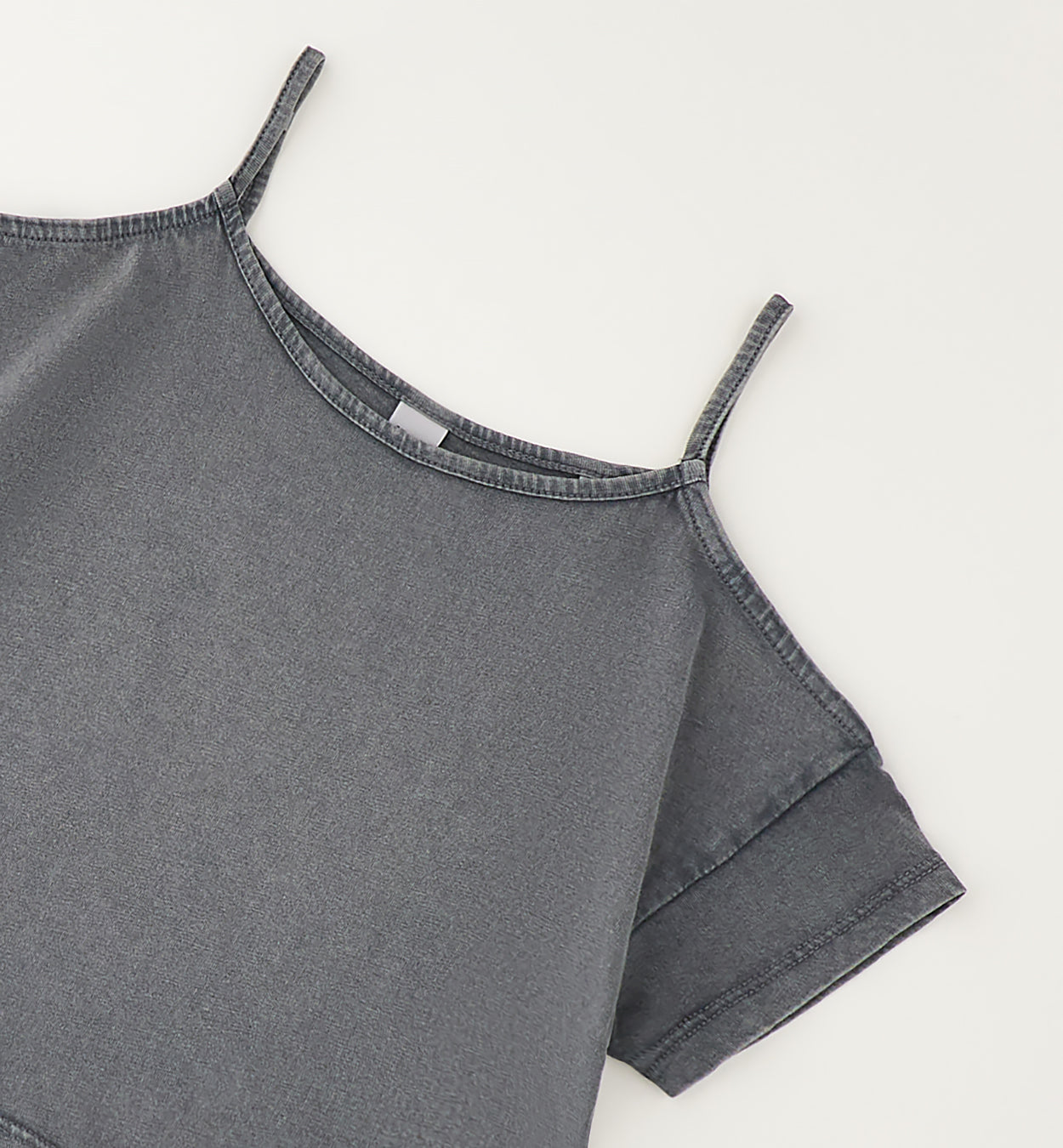 T-shirt Cropped con Spalline Grigio