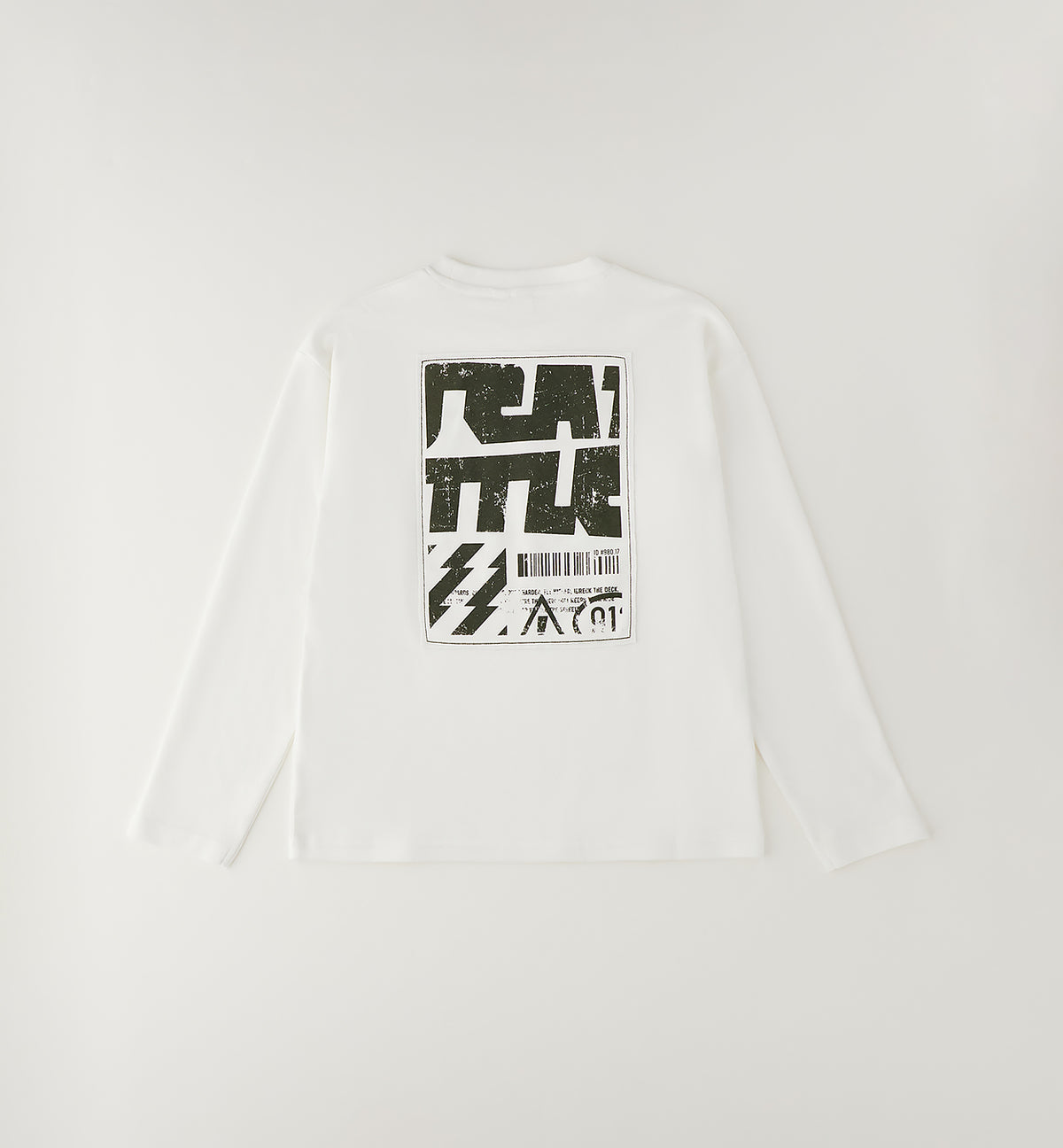 T-Shirt Manica Lunga Trevor in Cotone con Maxi Grafica Poster Bianca