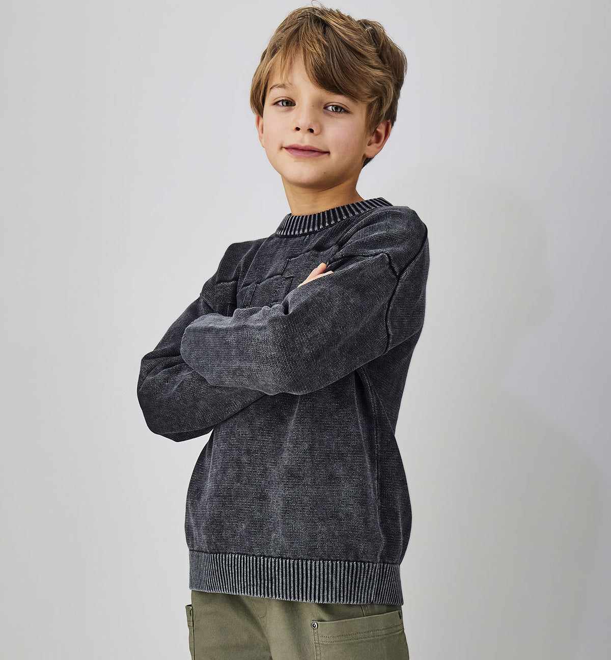Maglione Kai in Cotone Lavato Acid Wash Nero Antracite