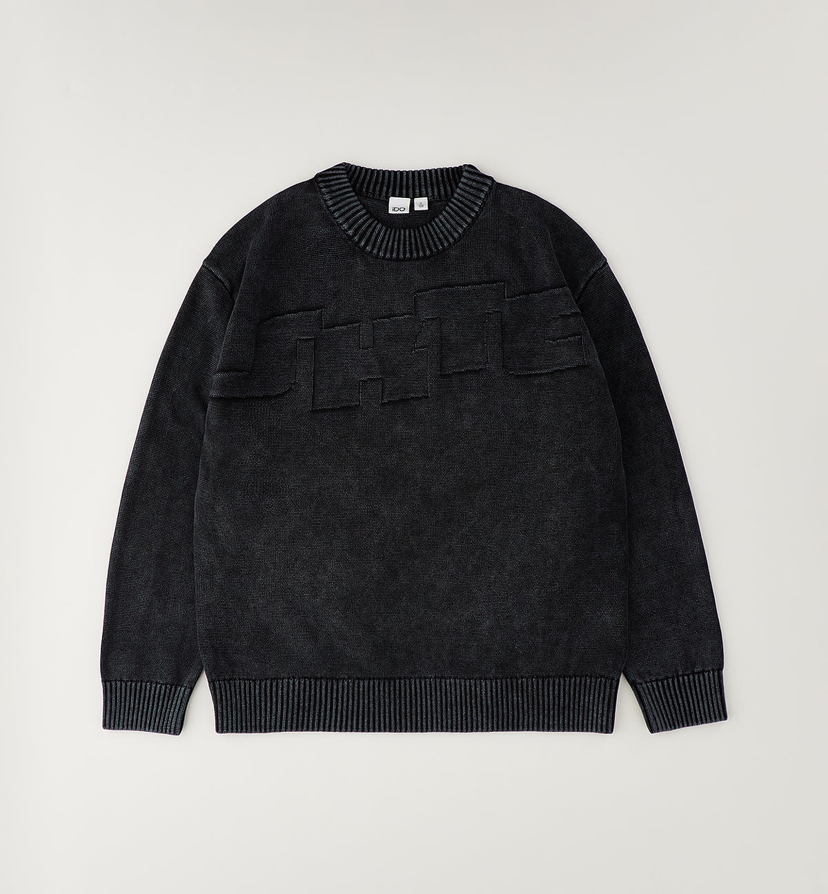 Maglione Kai in Cotone Lavato Acid Wash Nero Antracite