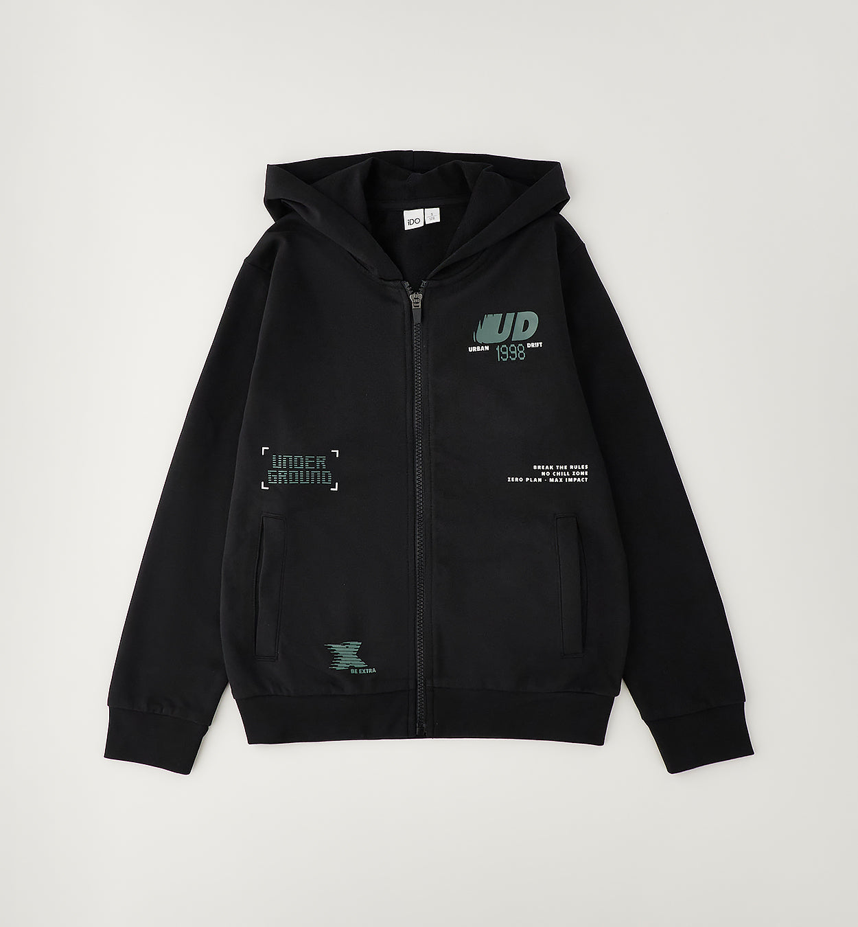 Felpa Garzta con Zip e Cappuccio Nera UD