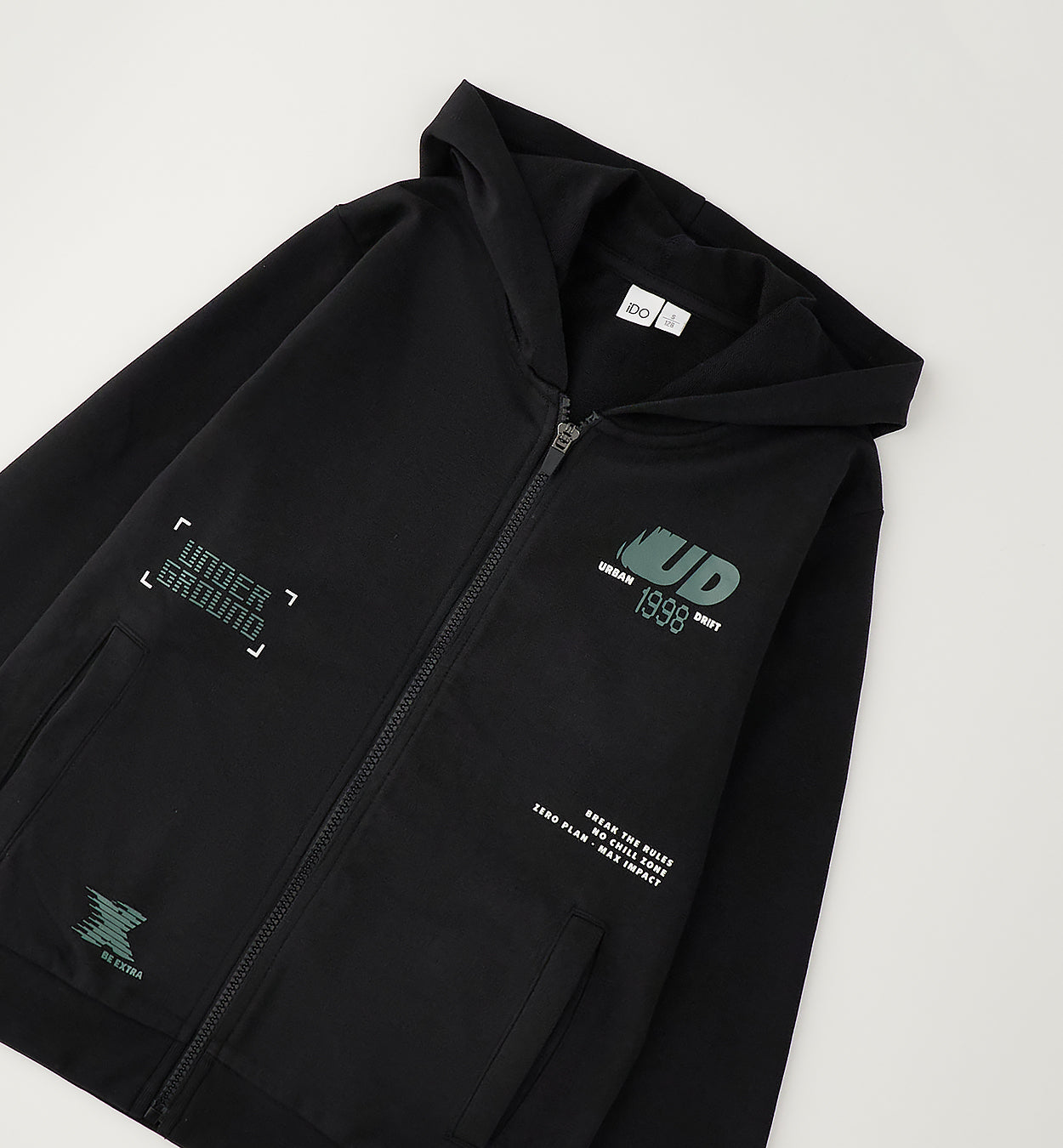 Felpa Garzta con Zip e Cappuccio Nera UD