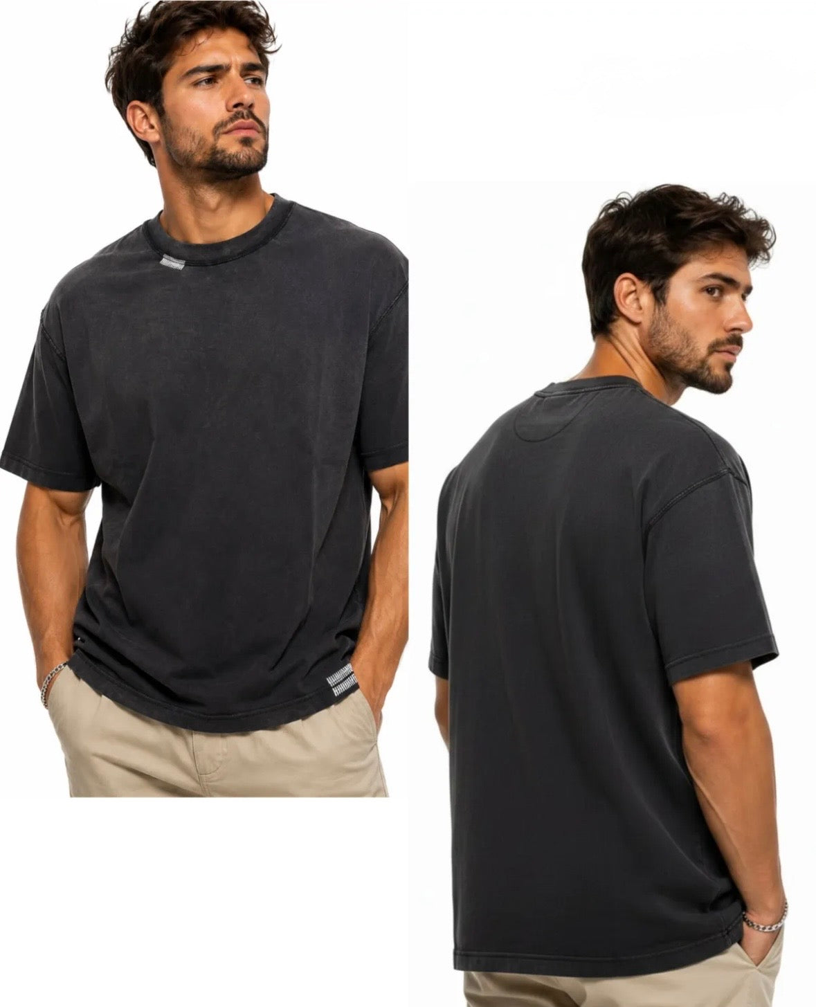 T-Shirt Uomo Edward Boxy Fit in 100% Cotone Nero Lavato