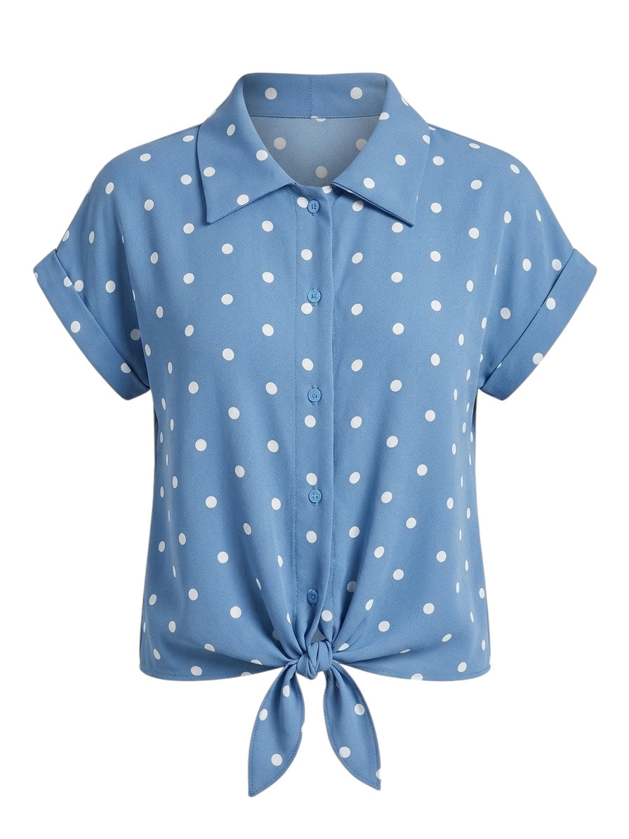 Camicia a Pois con Nodo frontale Azzurra