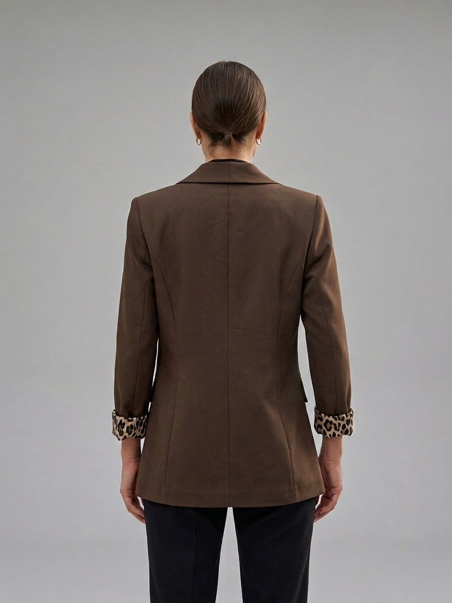 Blazer Donna Parigi Leo Marrone Con Fodera Leopardata