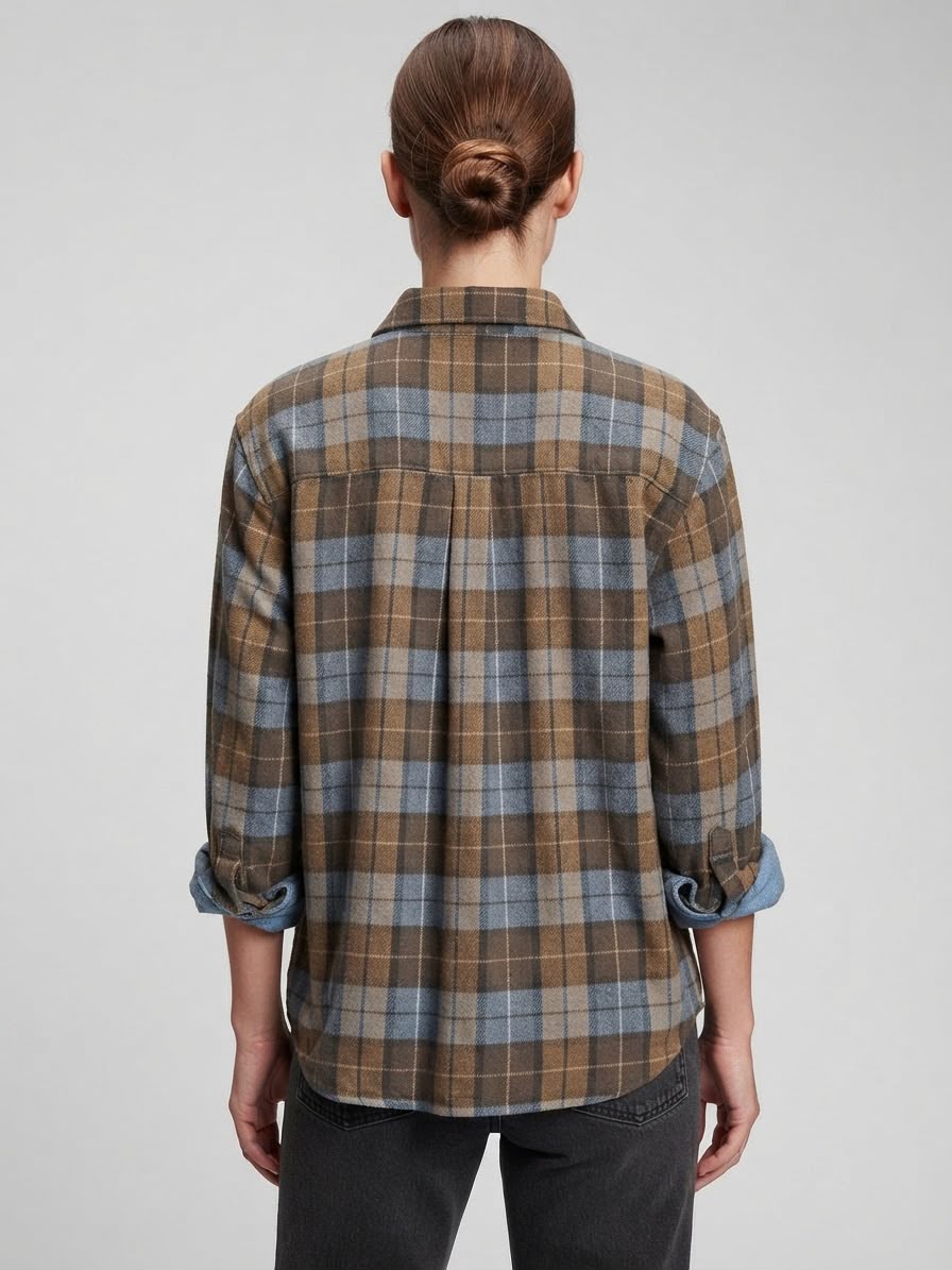Camicia Nevada a Quadri Flanellata Marrone e Azzurro
