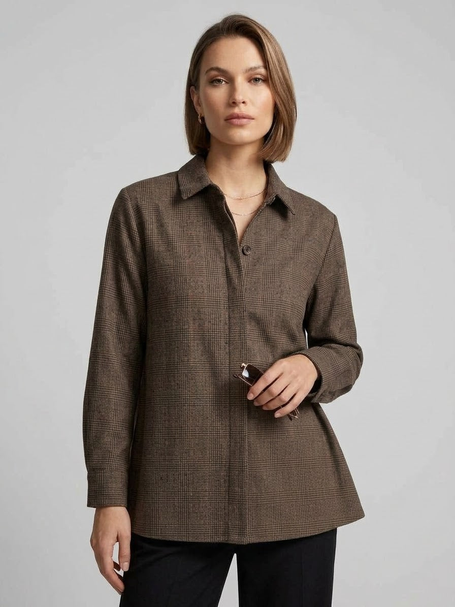 Camicia Longline Over Donna Sveva a Micro Quadri Marrone