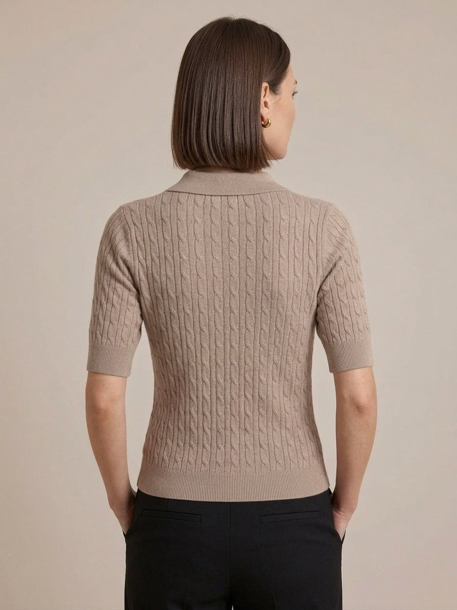 Polo in Maglia Donna Essy Beige Melange a Trecce
