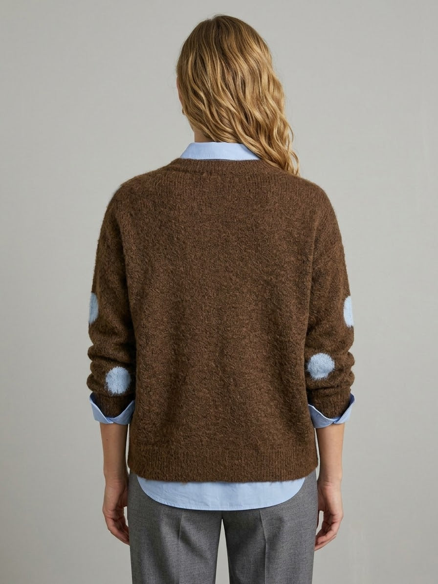Cardigan Boxy in Maglia Soffice Donna Astrid Marrone e Azzurro Sky