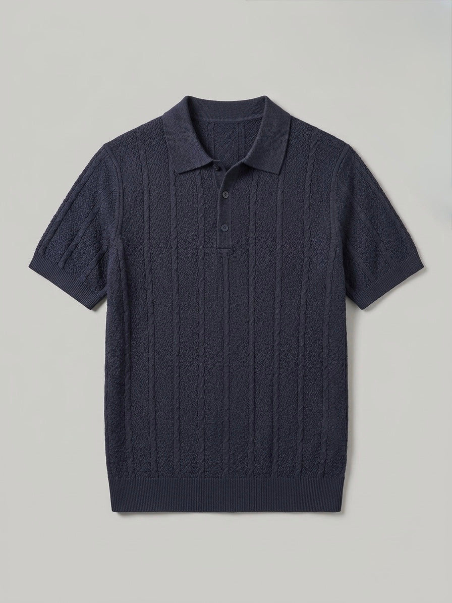 Polo in lino e cotone blu Napoli