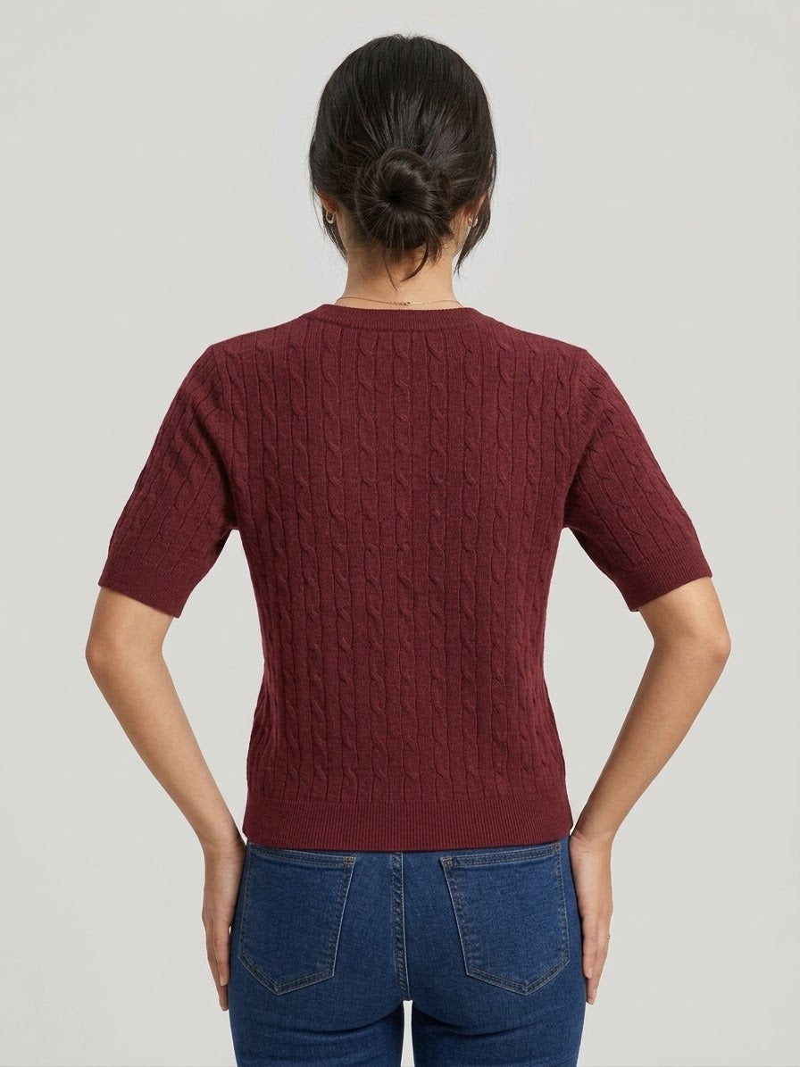 Maglia Smanicata Elena a Trecce Bordeaux