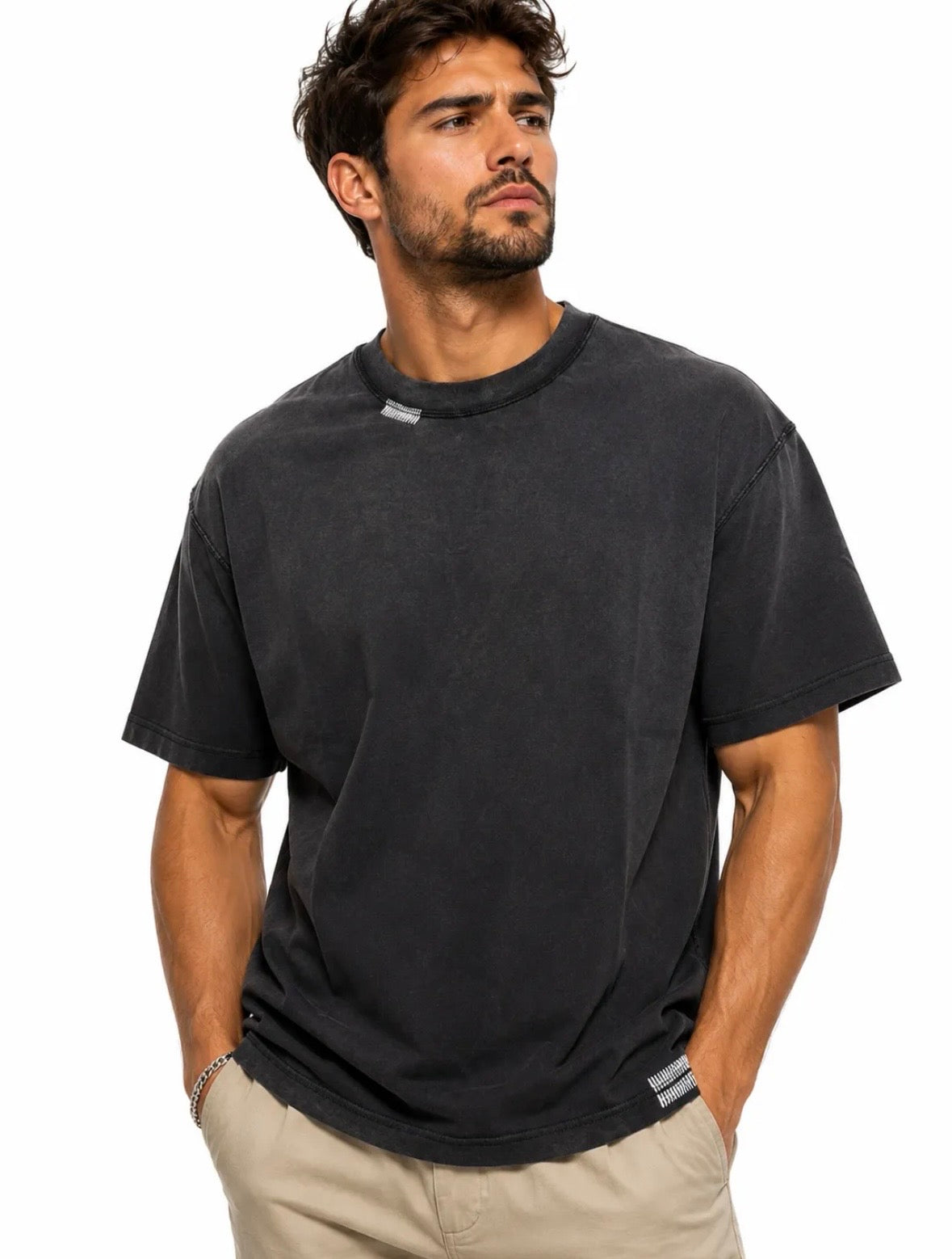 T-Shirt Uomo Edward Boxy Fit in 100% Cotone Nero Lavato