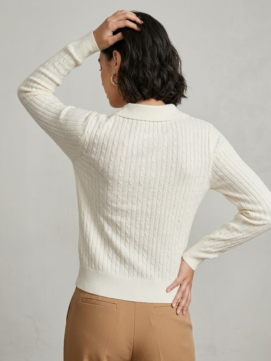 Maglia Polo Donna Giselle in Misto Lana e Viscosa Panna