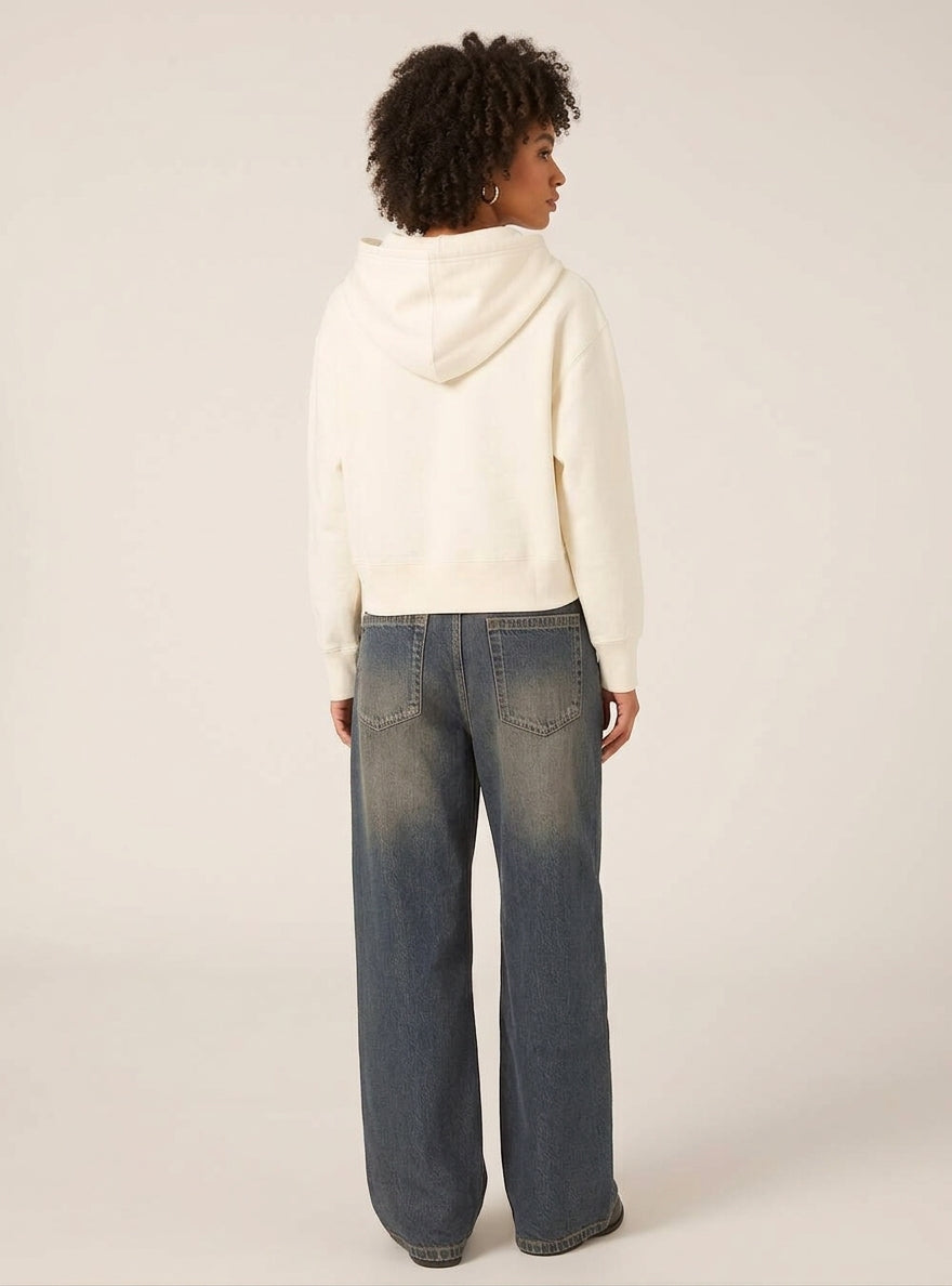 Felpa Campus con Cappuccio Yale Felpata Crema