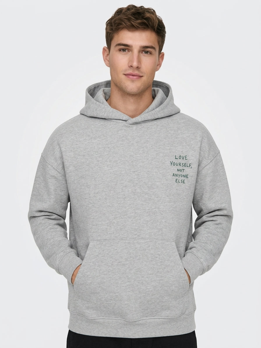 Felpa Henry Oversize con Cappuccio Grigio Chiaro Melange
