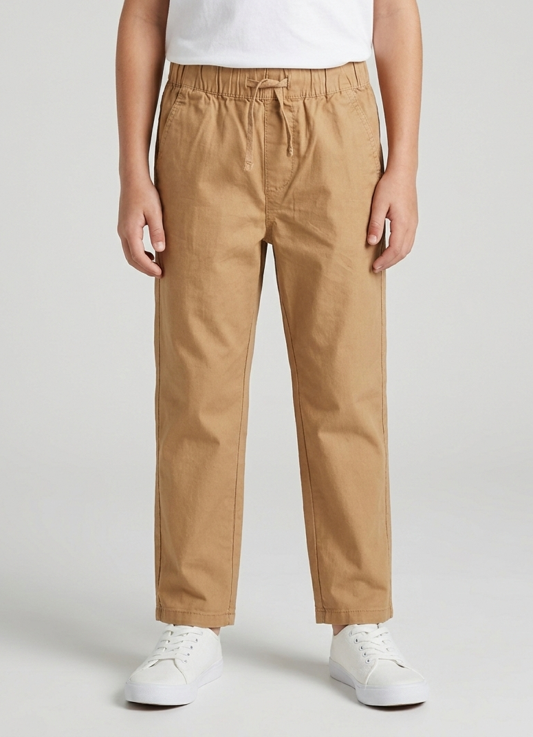 Pantalone Relaxed Fit in Twill di Cotone Tabacco