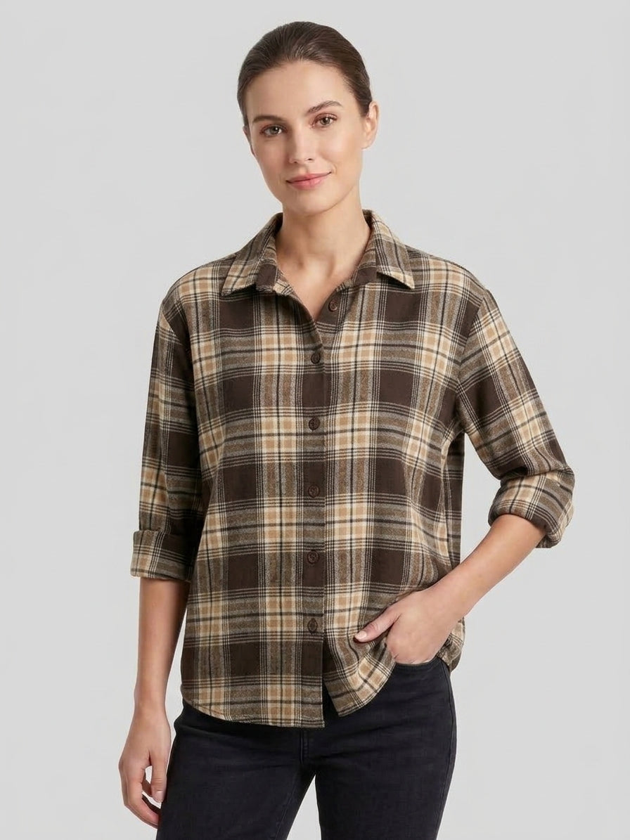Camicia Tartan Donna Arizona Beige e Marrone