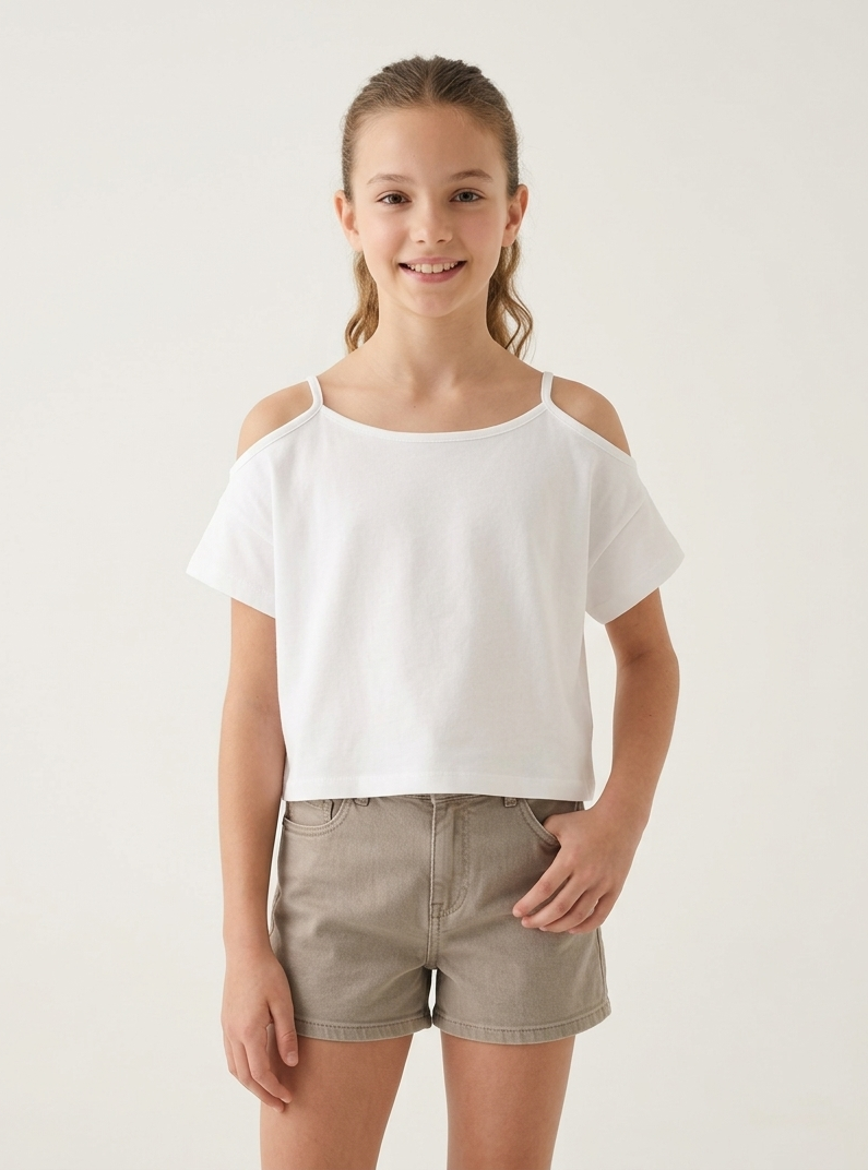 T-shirt Crop Con Spalline Bianca