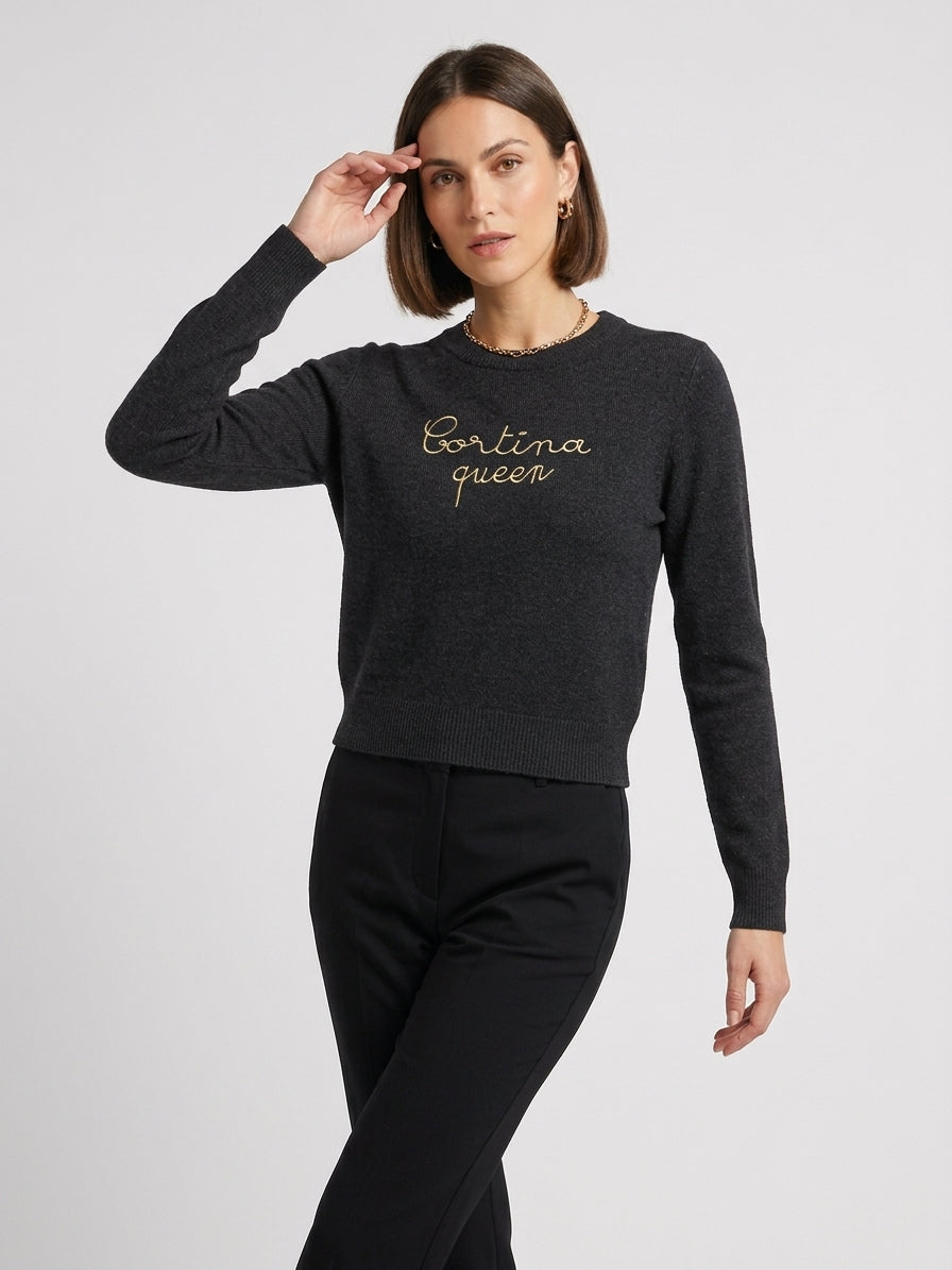 Maglione Snowbear con Ricamo Cortina Queen Nero