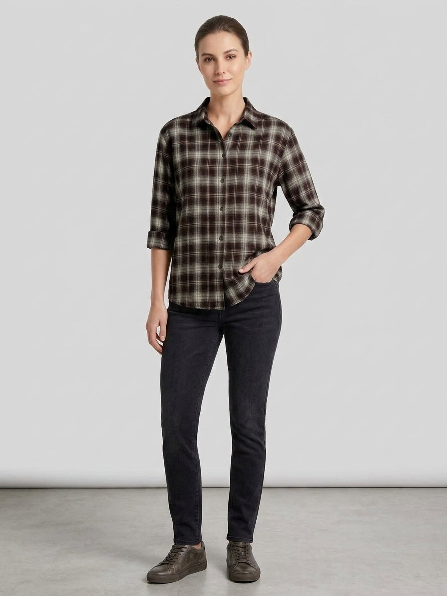 Camicia Tartan Donna Arizona Marrone Scuro Elasticizzata