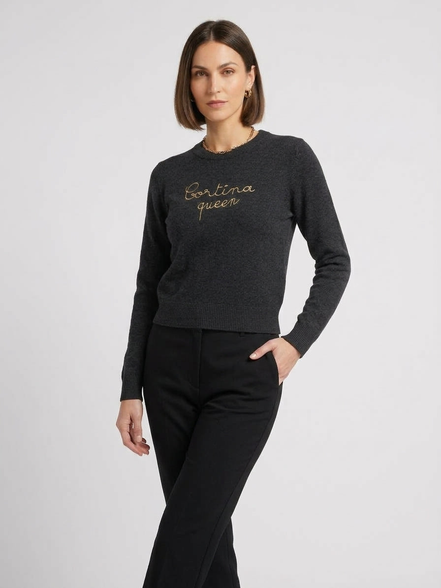 Maglione Snowbear con Ricamo Cortina Queen Nero