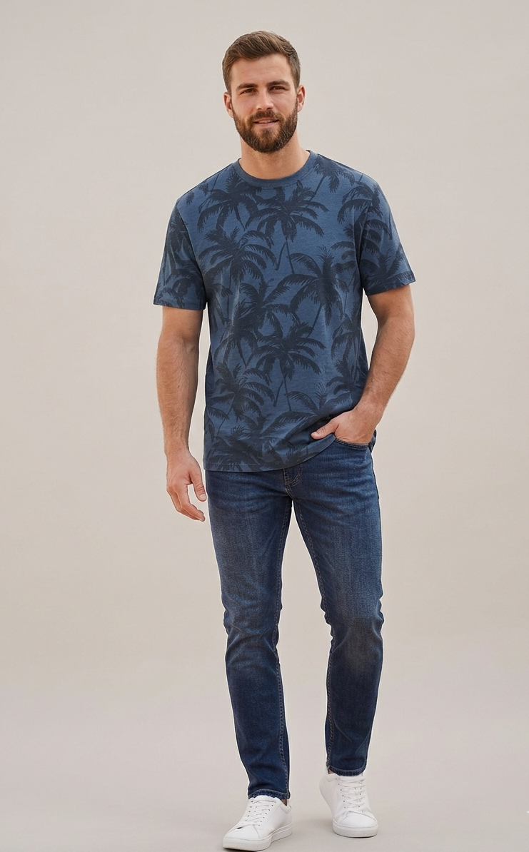 T-shirt Perry con Palme Blu